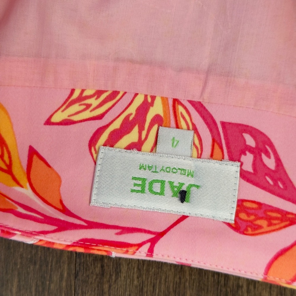 Jade Melody Tam Pink Floral Cotton Stretch Pencil Skirt Lace Trim Size 4 Beaded‎ - Picture 6 of 8